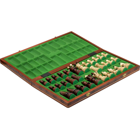 Carved wooden chess set with folding board and chess carrying case - perfect gift