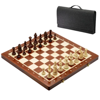 Classic wooden chess set with folding board and chess carrying case - for home use