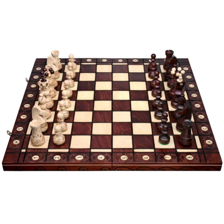 Carved wooden chess set with folding board and chess carrying case - perfect gift