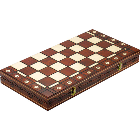 Carved wooden chess set with folding board and chess carrying case - perfect gift