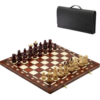 Carved wooden chess set with folding board and chess carrying case - perfect gift